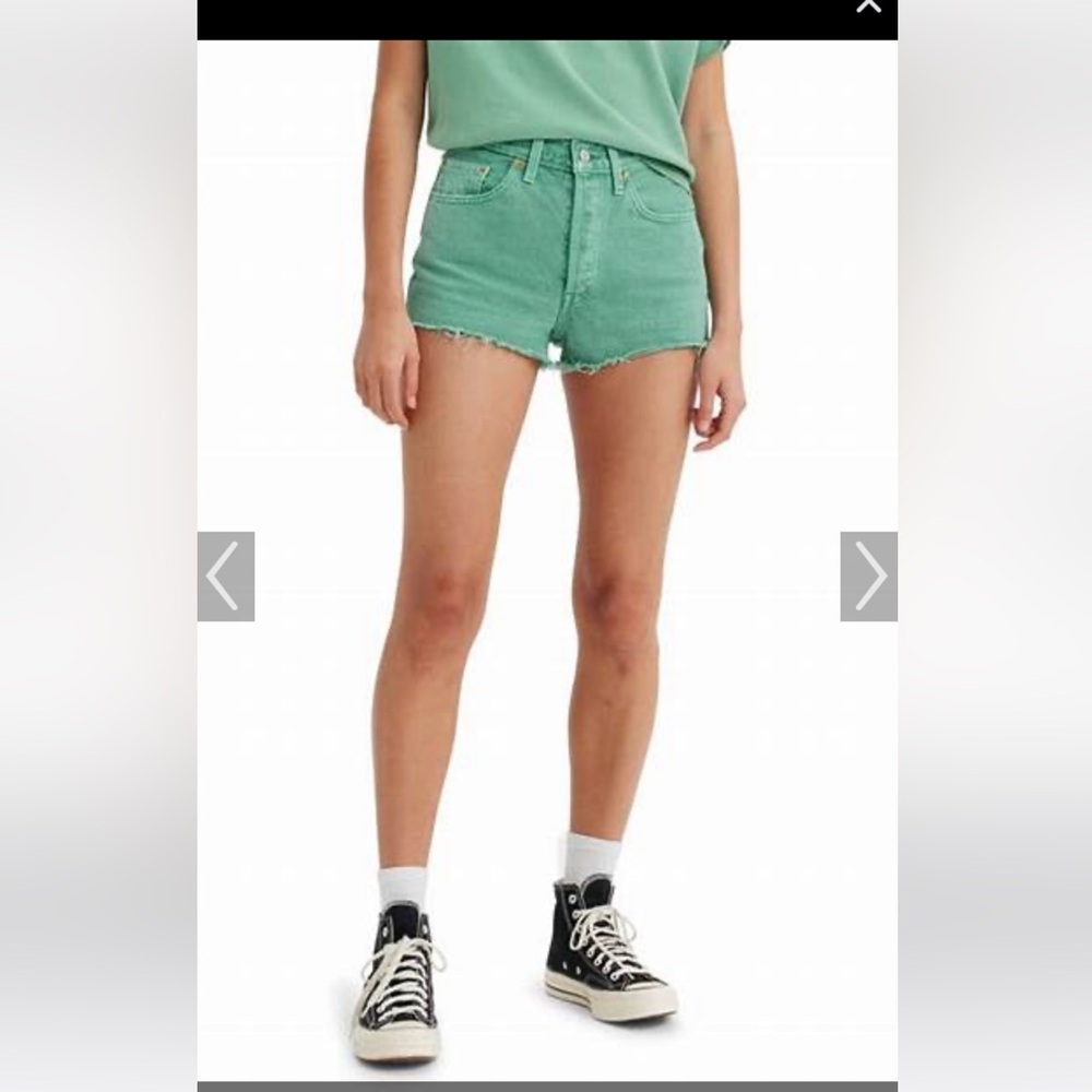 Levi's Green Jean Shorts Distressed High-Waisted